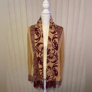 BKE Tan and Burgundy Cardigan Sweater Size S